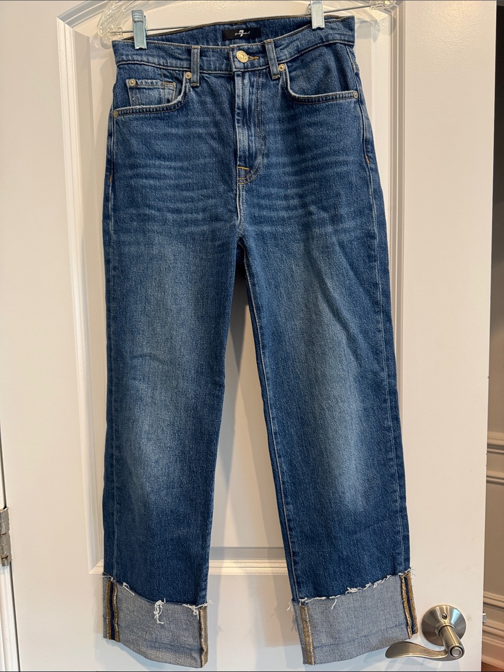 7 for all Mankind Women's High-Rise Straight cuff  Leg Jeans - Blue